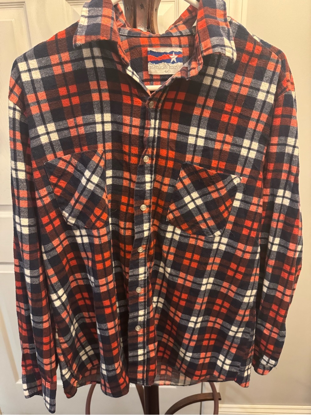 Men's Red, Navy & White Plaid Button-Down Shirt